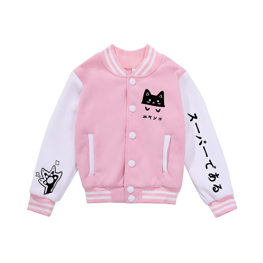 NICNZQI Kids Varsity Jacket Girls Bomber Jacket Baseball Jacket for Boys with Pocket Coat (Pink-Cat10 Years10 Years)