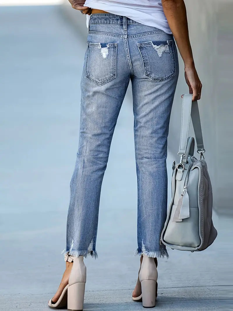 High-Waisted Slim-Fit Ripped Skinny Jeans for Women